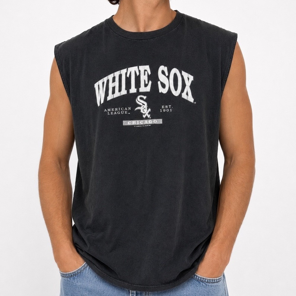 2007 Chicago White Sox Sleeveless T Shirt Mens XL Black Faded Y2K MLB Baseball